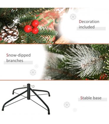 4FT Artificial SnowDipped Christmas Tree Foldable Berries White Pinecones Green
