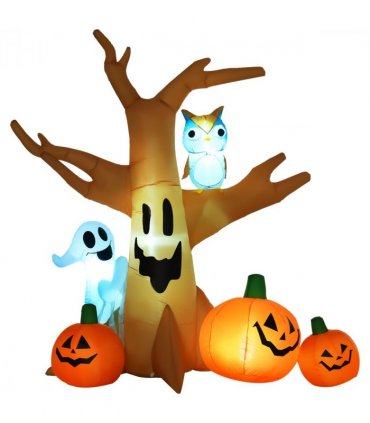 240cm Large Halloween Scary Lighting Inflatable Tree Ghost 3 Pumpkins Owl 4 LED