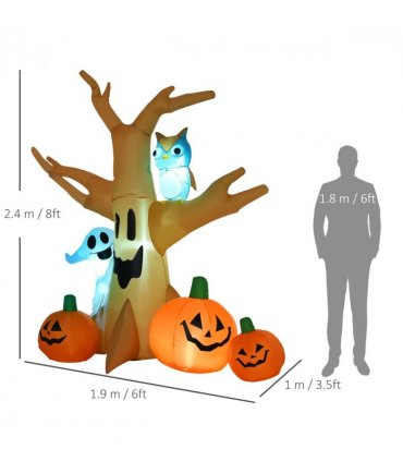 240cm Large Halloween Scary Lighting Inflatable Tree Ghost 3 Pumpkins Owl 4 LED