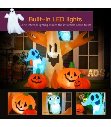 240cm Large Halloween Scary Lighting Inflatable Tree Ghost 3 Pumpkins Owl 4 LED