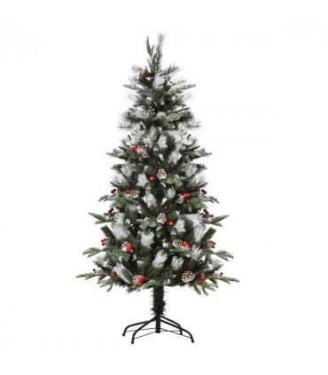 5FT Artificial SnowDipped Christmas Tree Foldable Berries White Pinecones Green