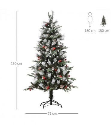 5FT Artificial SnowDipped Christmas Tree Foldable Berries White Pinecones Green
