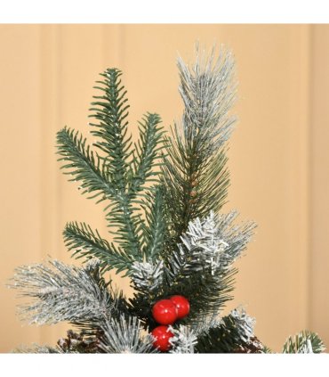 5FT Artificial SnowDipped Christmas Tree Foldable Berries White Pinecones Green