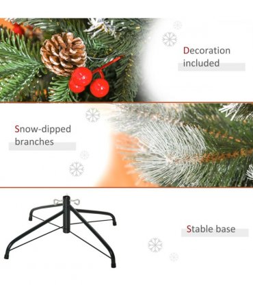 5FT Artificial SnowDipped Christmas Tree Foldable Berries White Pinecones Green