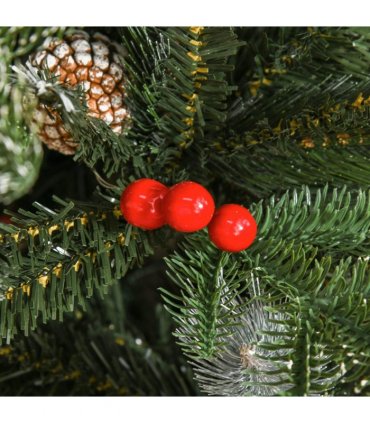 5FT Artificial SnowDipped Christmas Tree Foldable Berries White Pinecones Green