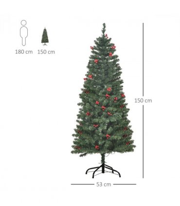 5FT Prelit Artificial Pencil Christmas Tree Warm White LED Red Berry Green