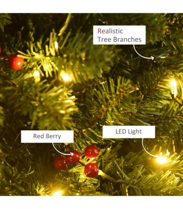 5FT Prelit Artificial Pencil Christmas Tree Warm White LED Red Berry Green