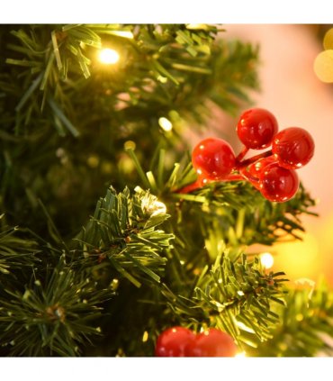 5FT Prelit Artificial Pencil Christmas Tree Warm White LED Red Berry Green