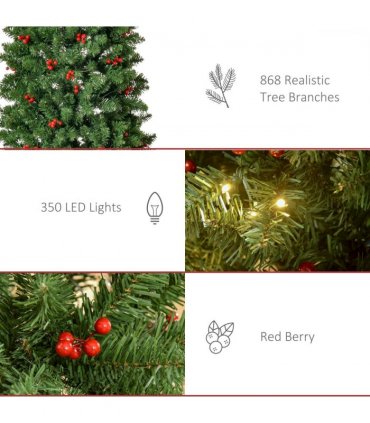 7FT Prelit Artificial Pencil Christmas Tree Warm White LED Red Berry Green