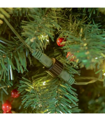 7FT Prelit Artificial Pencil Christmas Tree Warm White LED Red Berry Green