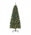 6FT Prelit Artificial Pencil Christmas Tree Warm White LED Red Berry Green