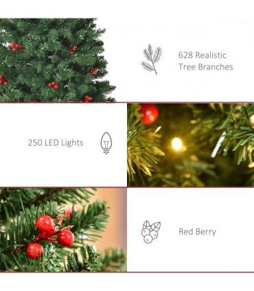 6FT Prelit Artificial Pencil Christmas Tree Warm White LED Red Berry Green