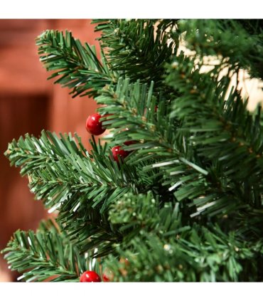 6FT Prelit Artificial Pencil Christmas Tree Warm White LED Red Berry Green