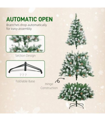 6FT Artificial Christmas Tree Pine Cones Xmas Home Deco Automatic Open Green