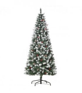 6FT Artificial Christmas Tree Pencil Tree Berries Pinecones Foldable Feet Green