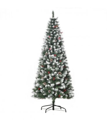6FT Artificial Christmas Tree Pencil Tree Berries Pinecones Foldable Feet Green