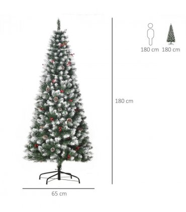 6FT Artificial Christmas Tree Pencil Tree Berries Pinecones Foldable Feet Green