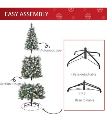 6FT Artificial Christmas Tree Pencil Tree Berries Pinecones Foldable Feet Green