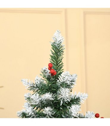 6FT Artificial Christmas Tree Pencil Tree Berries Pinecones Foldable Feet Green