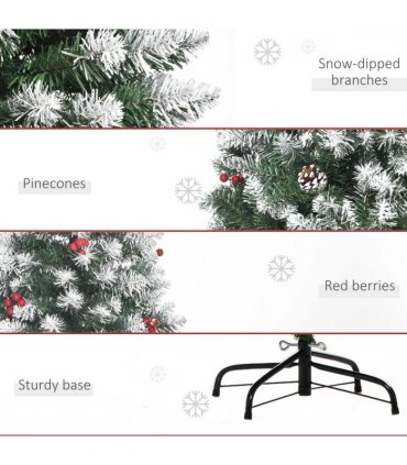 6FT Artificial Christmas Tree Pencil Tree Berries Pinecones Foldable Feet Green