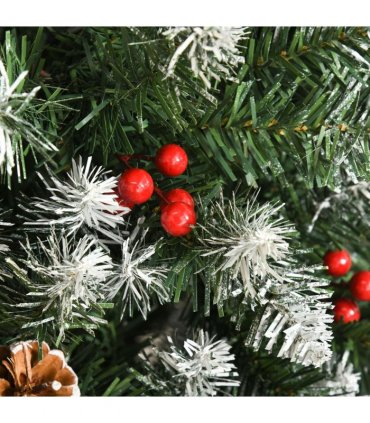6FT Artificial Christmas Tree Pencil Tree Berries Pinecones Foldable Feet Green