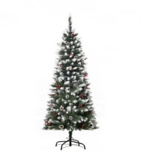 5FT Artificial Christmas Tree Pencil Tree Berries Pinecones Foldable Feet Green