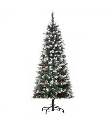5FT Artificial Christmas Tree Pencil Tree Berries Pinecones Foldable Feet Green