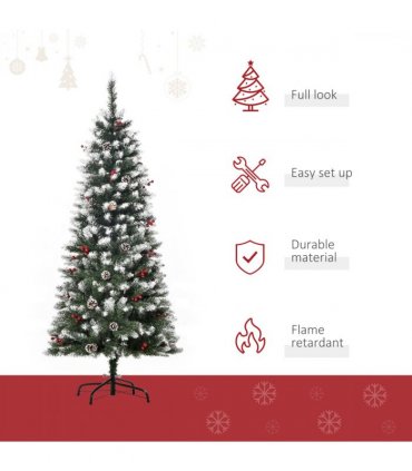 5FT Artificial Christmas Tree Pencil Tree Berries Pinecones Foldable Feet Green