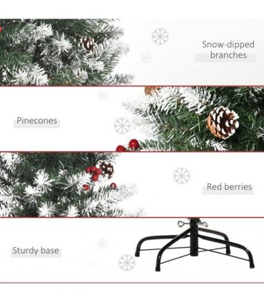 5FT Artificial Christmas Tree Pencil Tree Berries Pinecones Foldable Feet Green