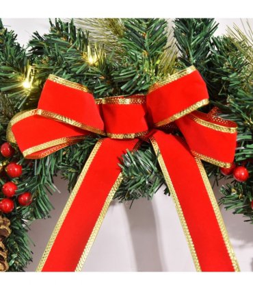 60cm Pre-Lit Artificial Christmas Door Wreath Holly LED Decor Pine Cones Hangin