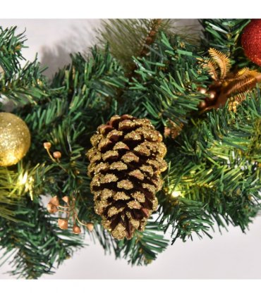 60cm Pre-Lit Artificial Christmas Door Wreath Holly LED Decor Pine Cones Hangin