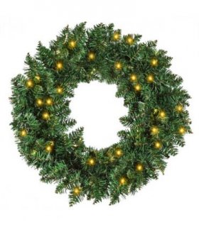 55CM Pre-lit Christmas Wreath 50 Warm White LED Ideal Xmas Artificial Door Deco