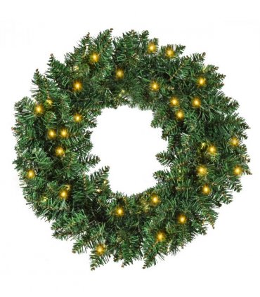 55CM Pre-lit Christmas Wreath 50 Warm White LED Ideal Xmas Artificial Door Deco