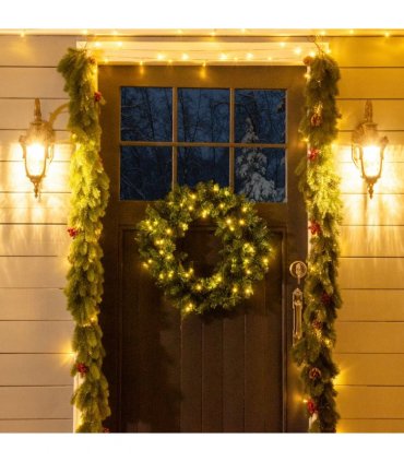 55CM Pre-lit Christmas Wreath 50 Warm White LED Ideal Xmas Artificial Door Deco