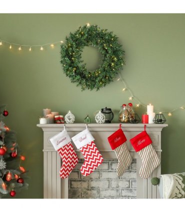 55CM Pre-lit Christmas Wreath 50 Warm White LED Ideal Xmas Artificial Door Deco