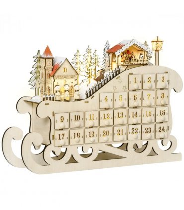 Christmas Advent Calendar 2021 Light Up Wooden Sleigh Countdown Natural