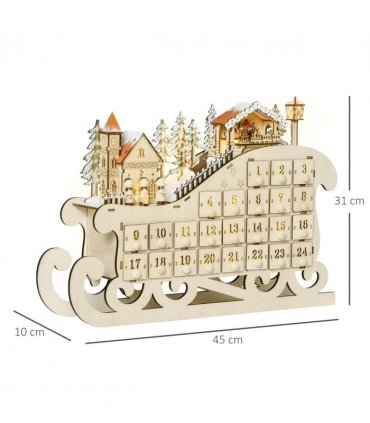 Christmas Advent Calendar 2021 Light Up Wooden Sleigh Countdown Natural