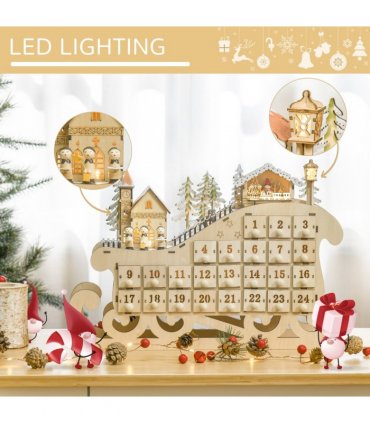 Christmas Advent Calendar 2021 Light Up Wooden Sleigh Countdown Natural