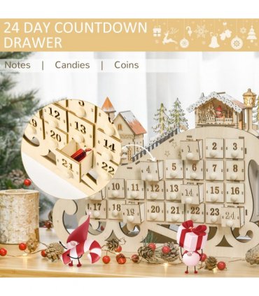 Christmas Advent Calendar 2021 Light Up Wooden Sleigh Countdown Natural