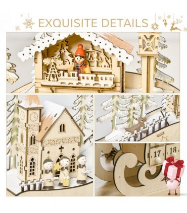 Christmas Advent Calendar 2021 Light Up Wooden Sleigh Countdown Natural