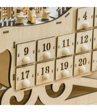 Christmas Advent Calendar 2021 Light Up Wooden Sleigh Countdown Natural