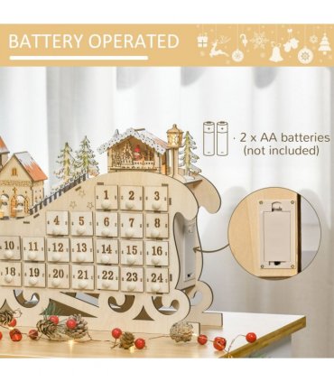 Christmas Advent Calendar 2021 Light Up Wooden Sleigh Countdown Natural