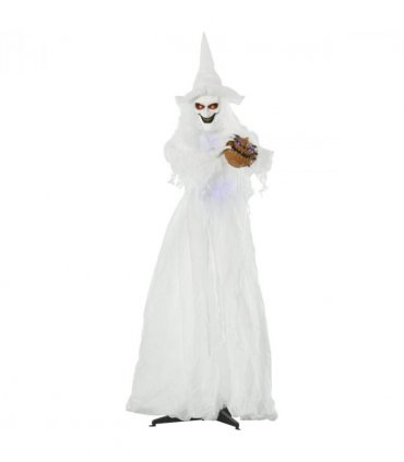 72 Inch Halloween White Witch Holding Pumpkin Skeleton Ghost Motion Lighted Up