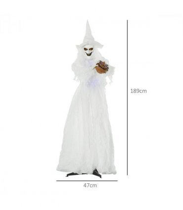 72 Inch Halloween White Witch Holding Pumpkin Skeleton Ghost Motion Lighted Up