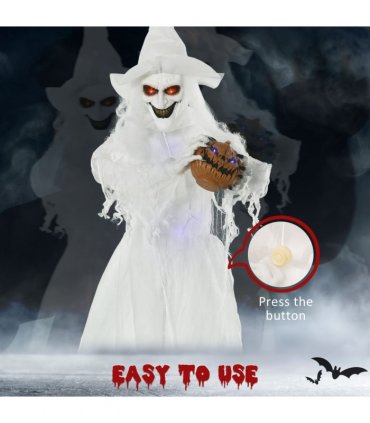 72 Inch Halloween White Witch Holding Pumpkin Skeleton Ghost Motion Lighted Up