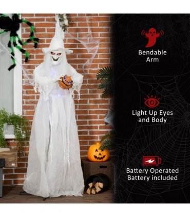72 Inch Halloween White Witch Holding Pumpkin Skeleton Ghost Motion Lighted Up