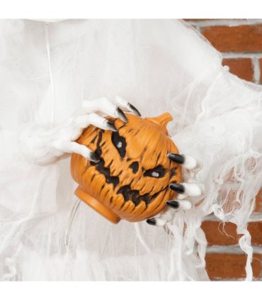 72 Inch Halloween White Witch Holding Pumpkin Skeleton Ghost Motion Lighted Up