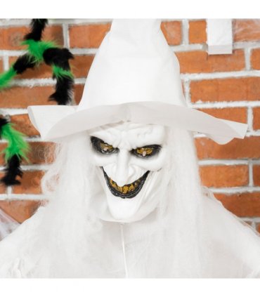 72 Inch Halloween White Witch Holding Pumpkin Skeleton Ghost Motion Lighted Up