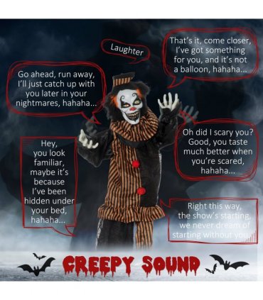 67 Inch Life Size Outdoor Halloween Talking Circus Clown Light Up Eyes Laughter
