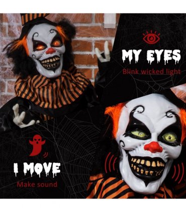 67 Inch Life Size Outdoor Halloween Talking Circus Clown Light Up Eyes Laughter